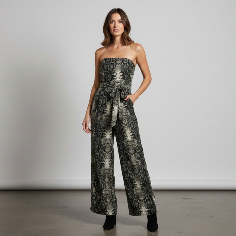 Strapless Snakeskin Print Jumpsuit XS